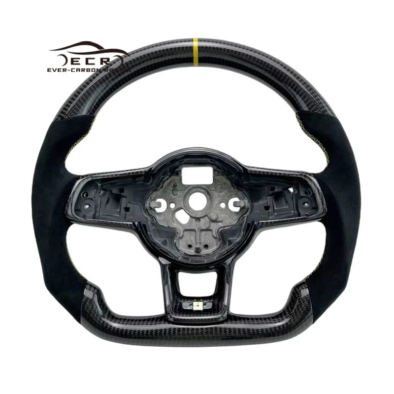 Steering Wheel Ever-carbon Racing ECR Personal Tailor Flat Bottom Carbon Fiber for VW Golf R MK7 GTI MK6 Steering Wheel With LED