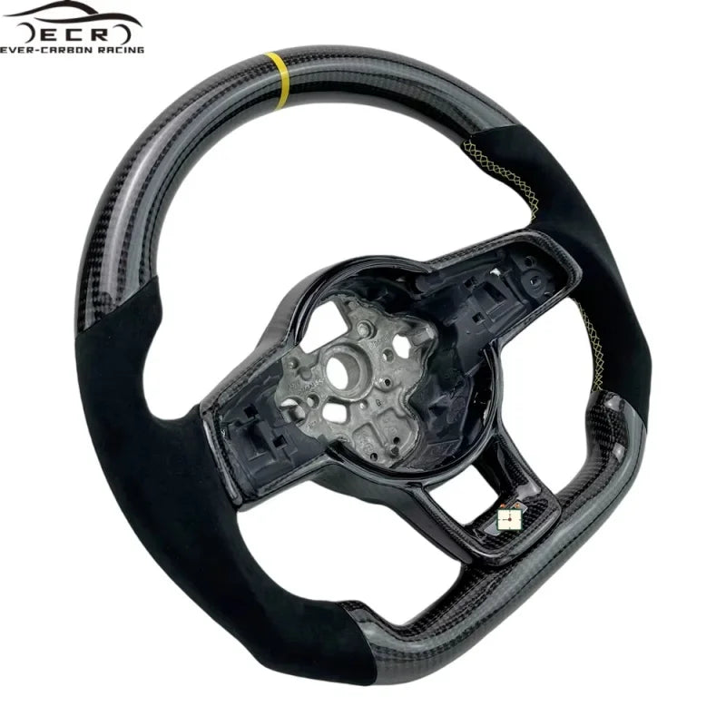 Steering Wheel Ever-carbon Racing ECR Personal Tailor Flat Bottom Carbon Fiber for VW Golf R MK7 GTI MK6 Steering Wheel With LED