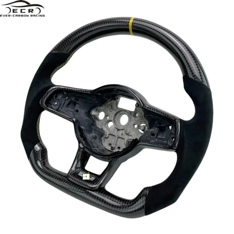Steering Wheel Ever-carbon Racing ECR Personal Tailor Flat Bottom Carbon Fiber for VW Golf R MK7 GTI MK6 Steering Wheel With LED