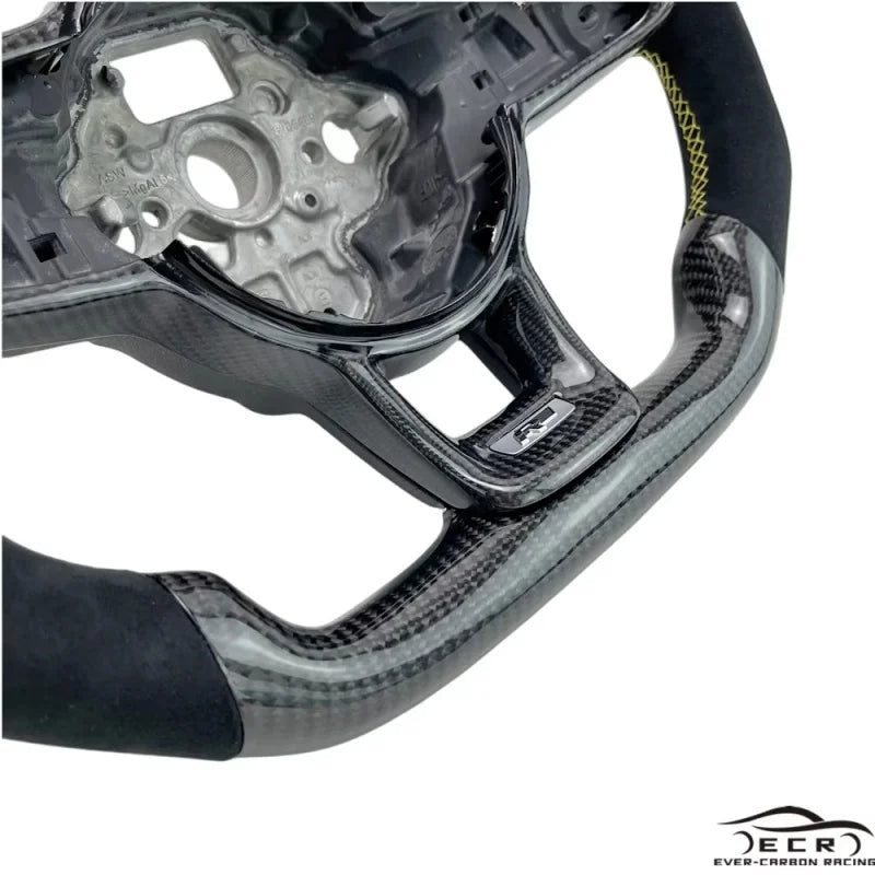 Steering Wheel Ever-carbon Racing ECR Personal Tailor Flat Bottom Carbon Fiber for VW Golf R MK7 GTI MK6 Steering Wheel With LED