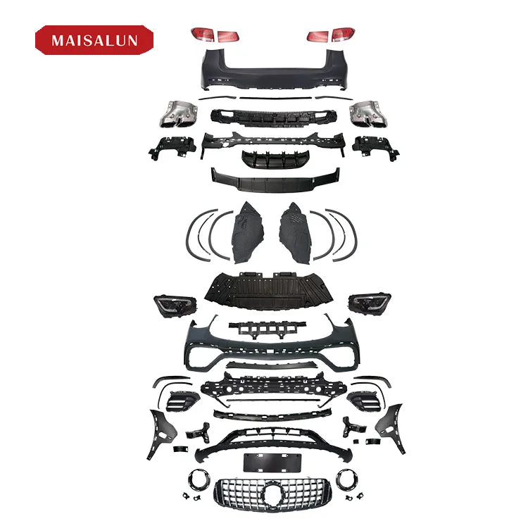 Car Bumpers Kit For Benz GLC GLC200 260L GLC AMG Body Kit Car Parts Front Bumper Rear Bumper Diffuser With Tips Car Grilles