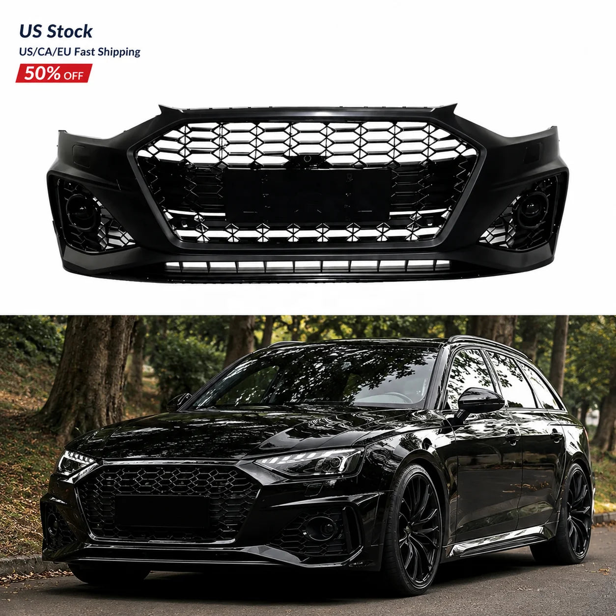 US Stock Deal RS4 Style Front Bumper Kit for Audi A4 B9.5 2020-2024 Performance Conversion With Black Honeycomb Grille