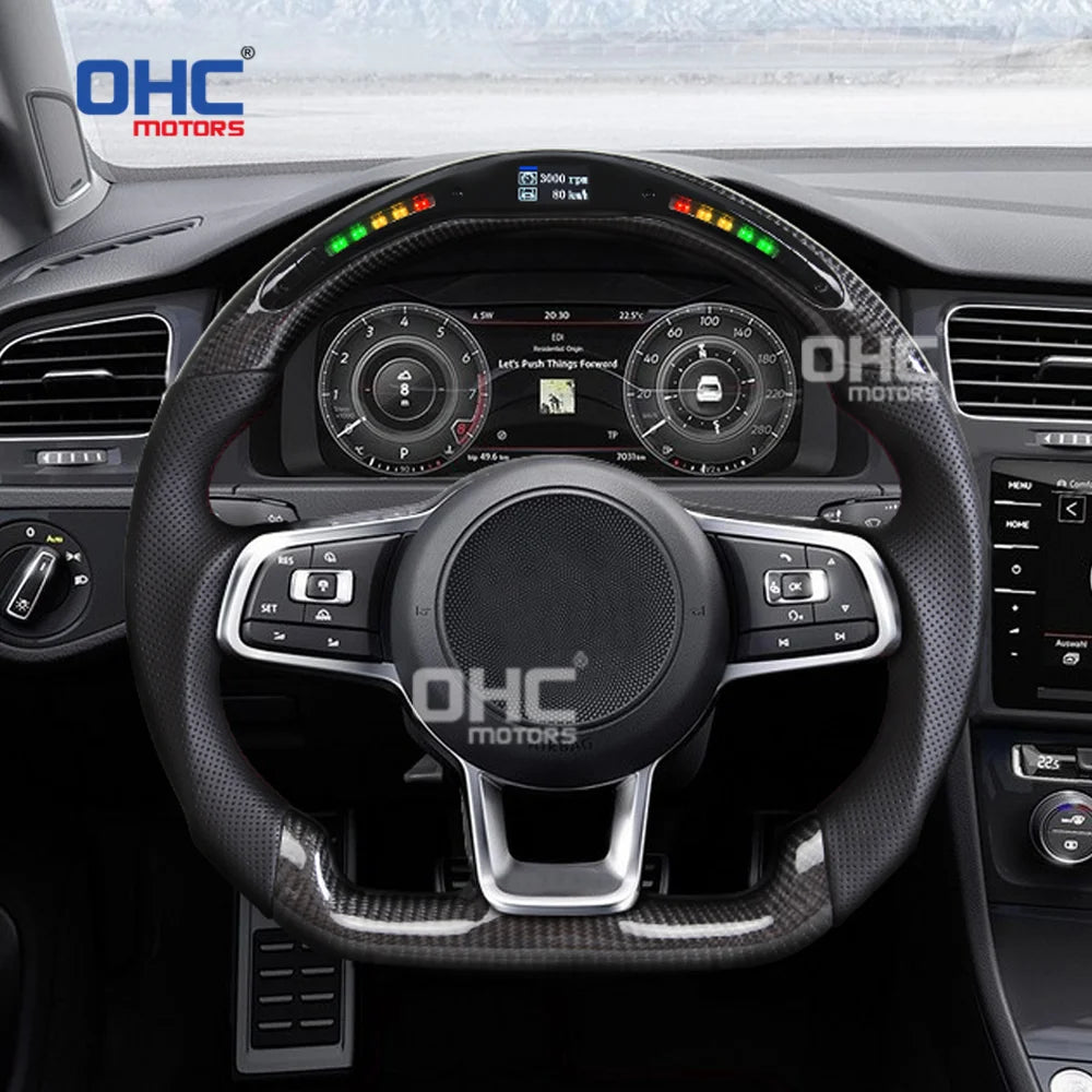 EU Warehouse Carbon Fiber LED Steering Wheel for Volkswagen Vw Lenkrad Volante Gti Mk7 Golf 7 R Steering Wheel with Paddle Holes