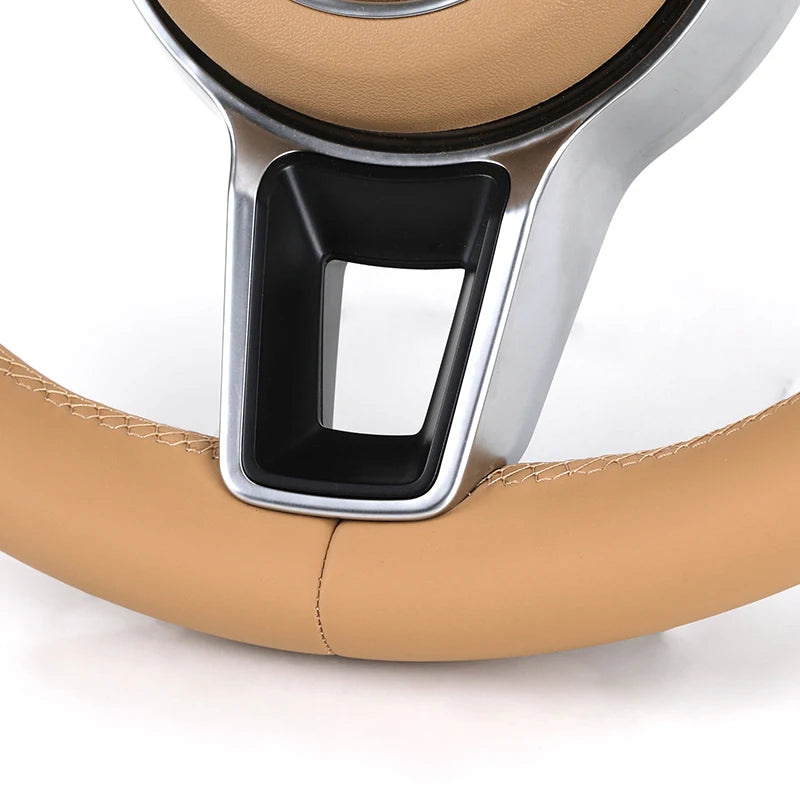 Upgrade Volant Beige Leather Steering Wheel for Porsche Panamera Cayenne Macan Cayman Boxster 718 911 987 958 991.2 971.2 997.1