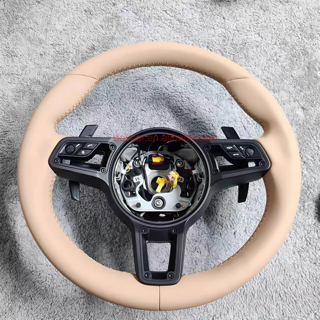 Car Accessories Full Beige Leather Handle Black Rivet Frame Steering Wheel for Cayenne Panamera Cayman Boxster carrera DOS
