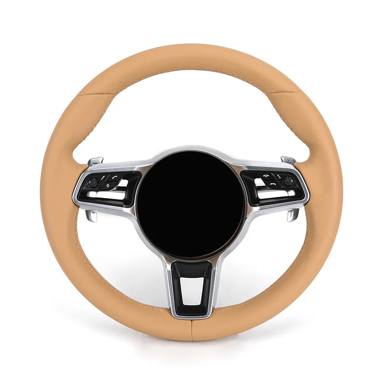 Upgrade Volant Beige Leather Steering Wheel for Porsche Panamera Cayenne Macan Cayman Boxster 718 911 987 958 991.2 971.2 997.1