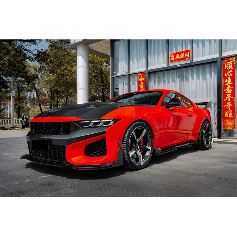 For Ford Mustang Dark Horse 2024-2026 Dry Carbon Fiber Bodykit Front Bumper Lip Hood Side Skirt Rear Diffuser Spoiler Body Kit