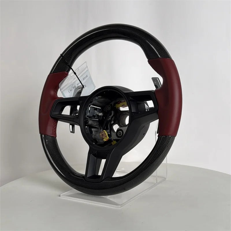 Button Black Leather Volant Steering Wheel for Porsche 911 992 718 996 997 Cayenne 958 987 Boxster 986 Panamera 970 Taycan Macan