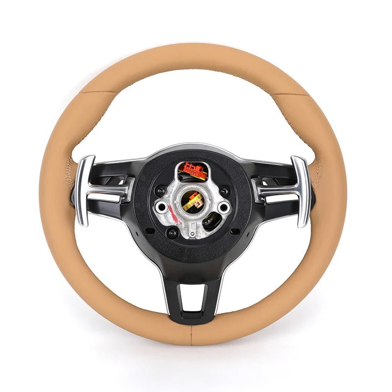 Upgrade Volant Beige Leather Steering Wheel for Porsche Panamera Cayenne Macan Cayman Boxster 718 911 987 958 991.2 971.2 997.1