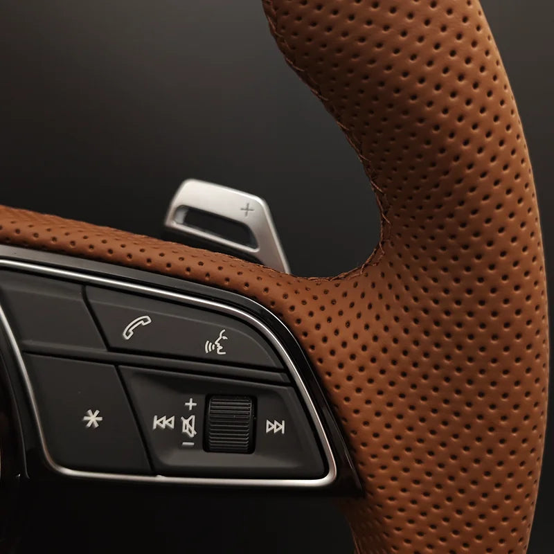Custom Volant Lenkard Brown Leather Steering Wheel for Audi A3 A4 A5 A6 A7 C6 C7 C8 S3 S4 S5 S6 S7 B7 B8 B9 RS3 RS5 RS6 Q5 Q7