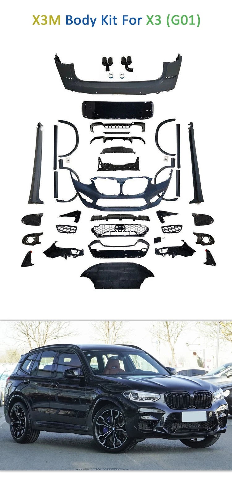 X3 G01 Auto Part Car Bodykit Full Body Kit Set Upgrade F97 X3M Modified Facelift Grille Rear Bumper Spoiler Diffuser Lip