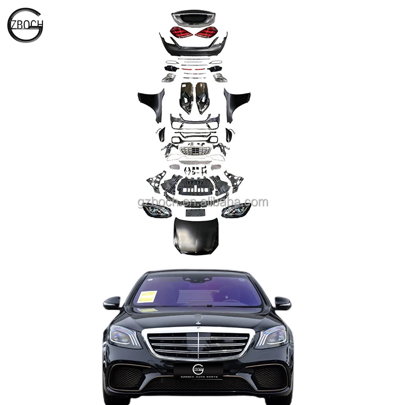 W221 to W222 Body Kit for Mecedes-Benz 2009+ W221 Old to New W222 S63 AMG S65 AMG Front Bumper Rear Bumper Head Lamp