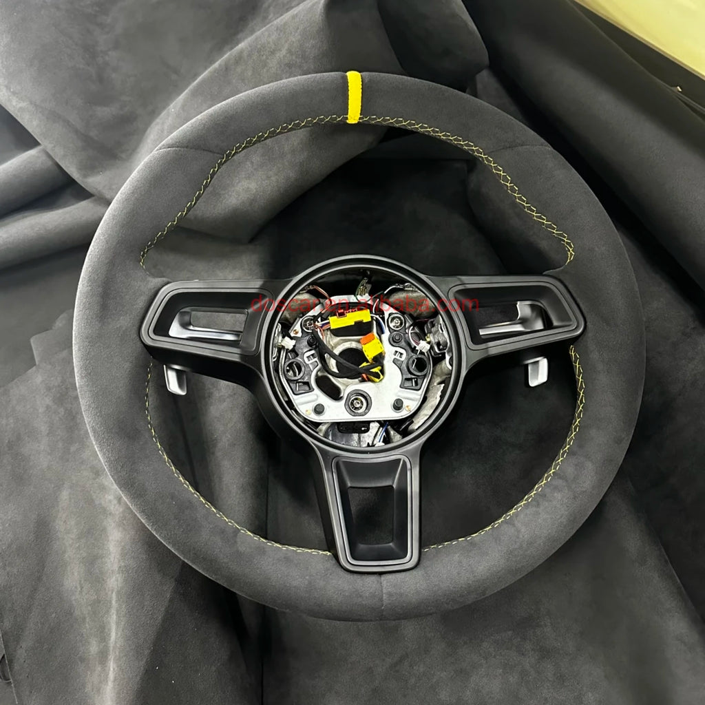 Car Accessories Full Beige Leather Handle Black Rivet Frame Steering Wheel for Cayenne Panamera Cayman Boxster carrera DOS