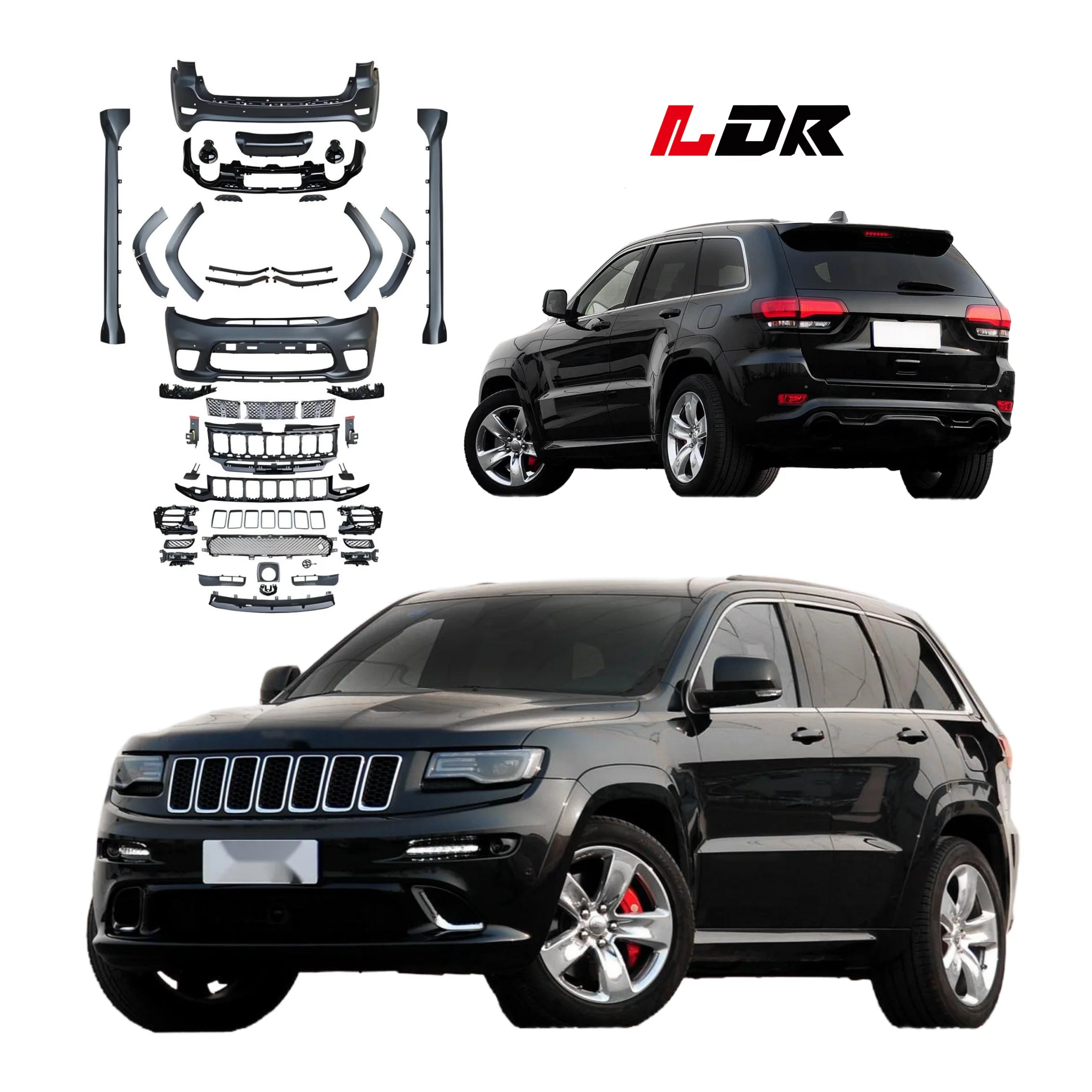 New LDR High Quality Grand Cherokee 2013-2021 Bumper Upgrade Kit SRT8 Style Hood LED Headlights Clips Universal Fitment 1 Year