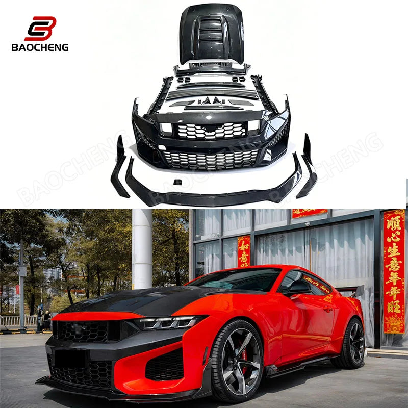 For Ford Mustang Dark Horse 2024-2026 Dry Carbon Fiber Bodykit Front Bumper Lip Hood Side Skirt Rear Diffuser Spoiler Body Kit