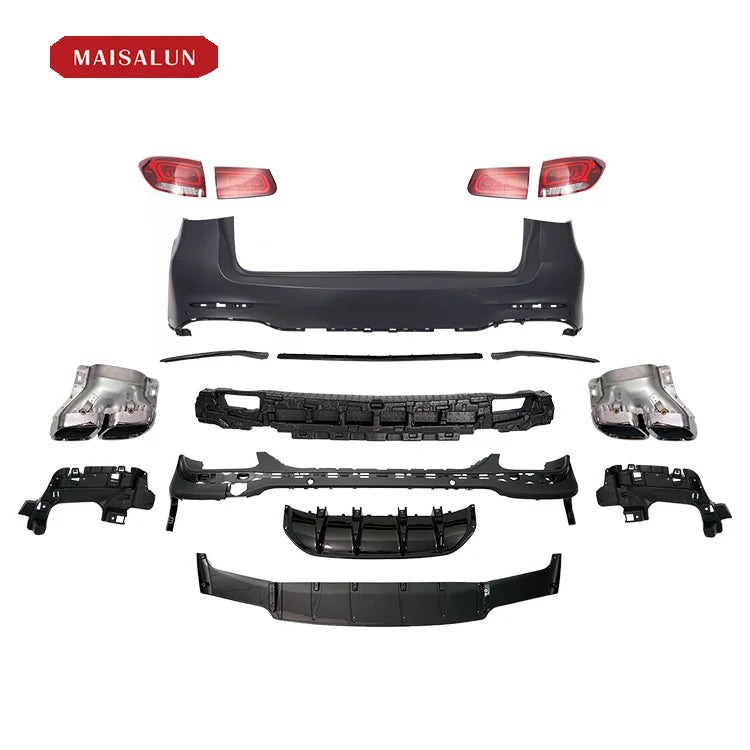 Car Bumpers Kit For Benz GLC GLC200 260L GLC AMG Body Kit Car Parts Front Bumper Rear Bumper Diffuser With Tips Car Grilles