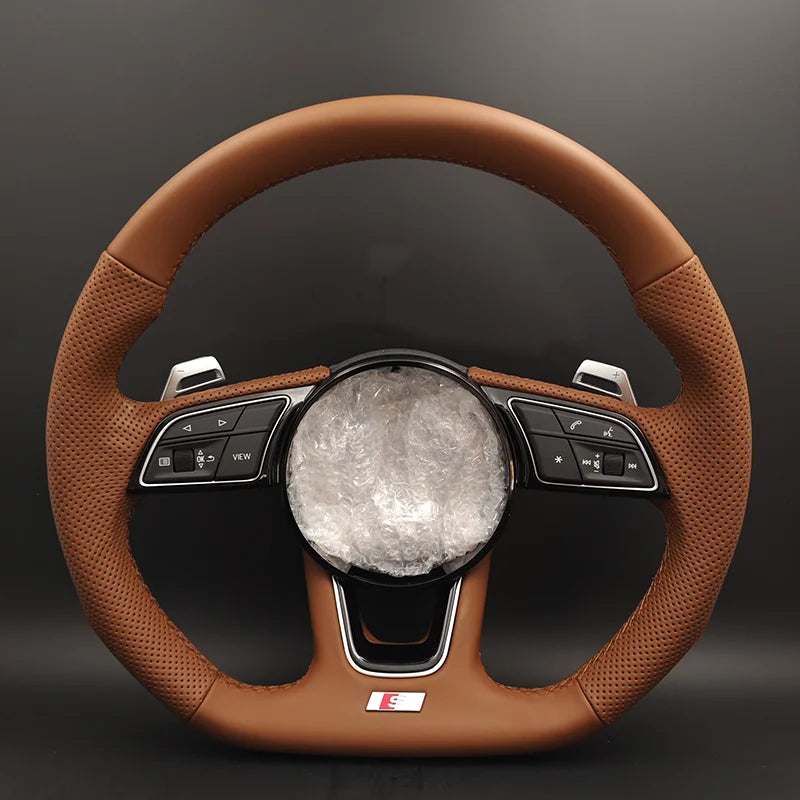 Custom Volant Lenkard Brown Leather Steering Wheel for Audi A3 A4 A5 A6 A7 C6 C7 C8 S3 S4 S5 S6 S7 B7 B8 B9 RS3 RS5 RS6 Q5 Q7