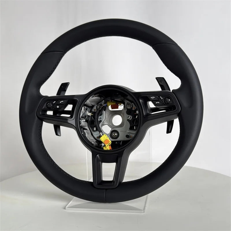 Button Black Leather Volant Steering Wheel for Porsche 911 992 718 996 997 Cayenne 958 987 Boxster 986 Panamera 970 Taycan Macan
