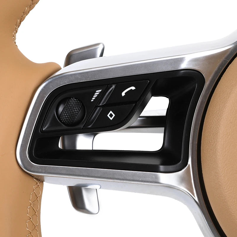 Upgrade Volant Beige Leather Steering Wheel for Porsche Panamera Cayenne Macan Cayman Boxster 718 911 987 958 991.2 971.2 997.1