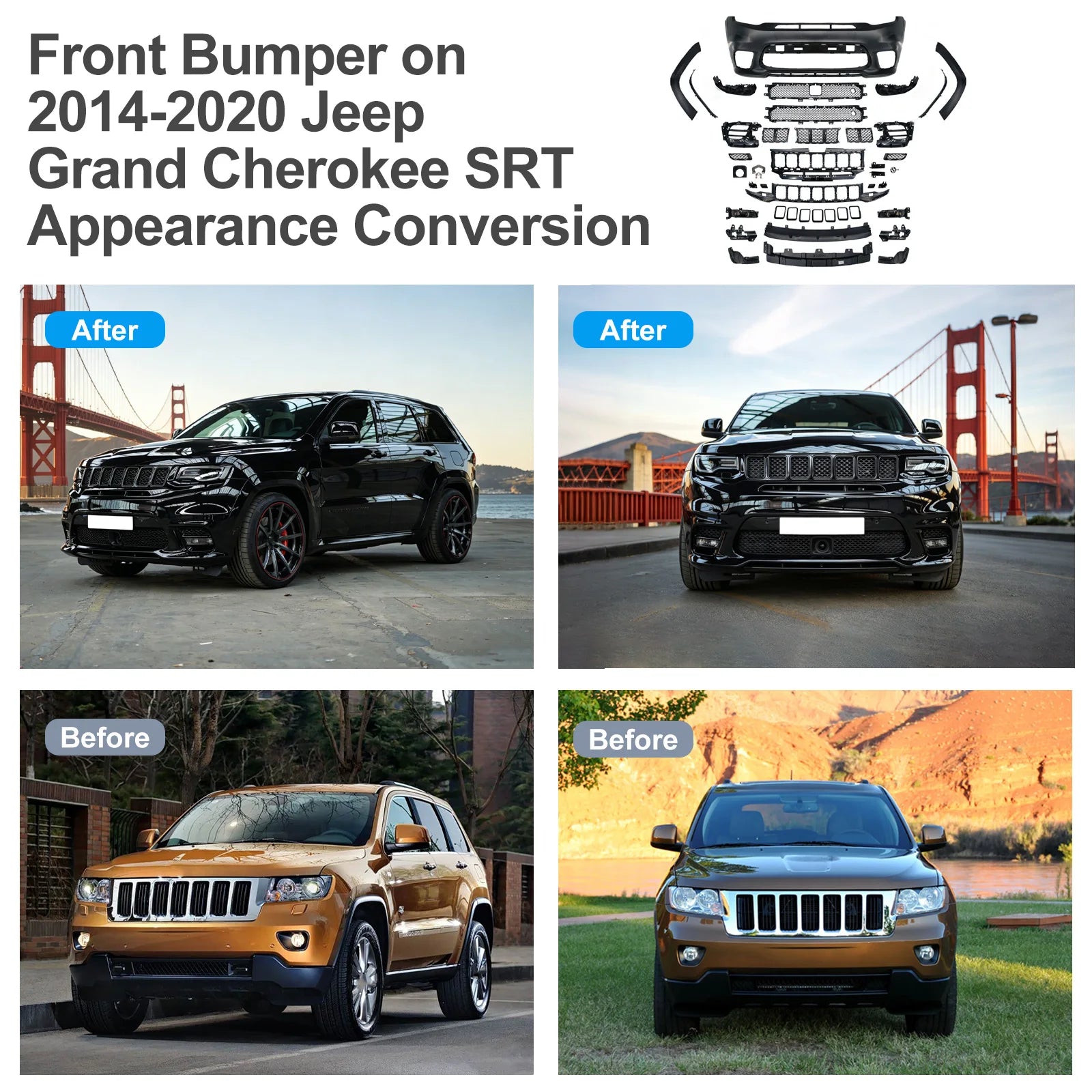 Factory Price for Jeep Grand Cherokee 2011-2023 Facelift to 2024 SRT-8 Bodykit Front Bumper Kit Plug and Play Ready Ship in USA