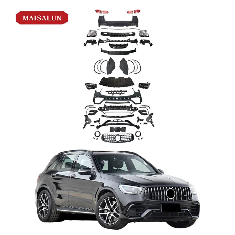 Car Bumpers Kit For Benz GLC GLC200 260L GLC AMG Body Kit Car Parts Front Bumper Rear Bumper Diffuser With Tips Car Grilles