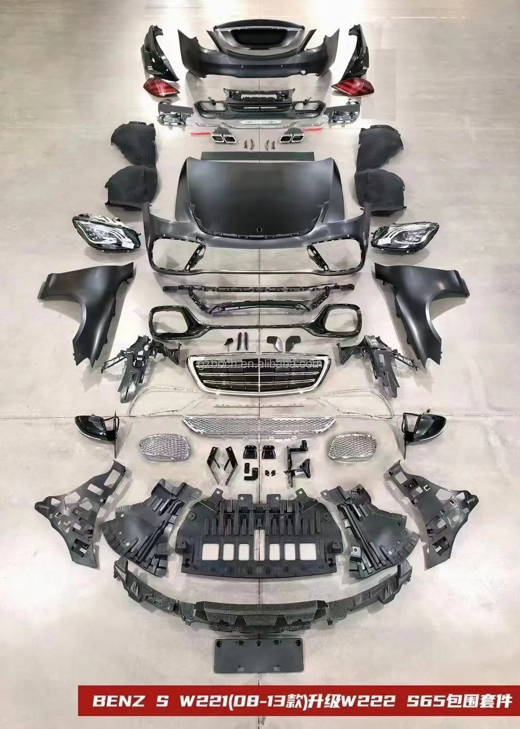 W221 to W222 Body Kit for Mecedes-Benz 2009+ W221 Old to New W222 S63 AMG S65 AMG Front Bumper Rear Bumper Head Lamp