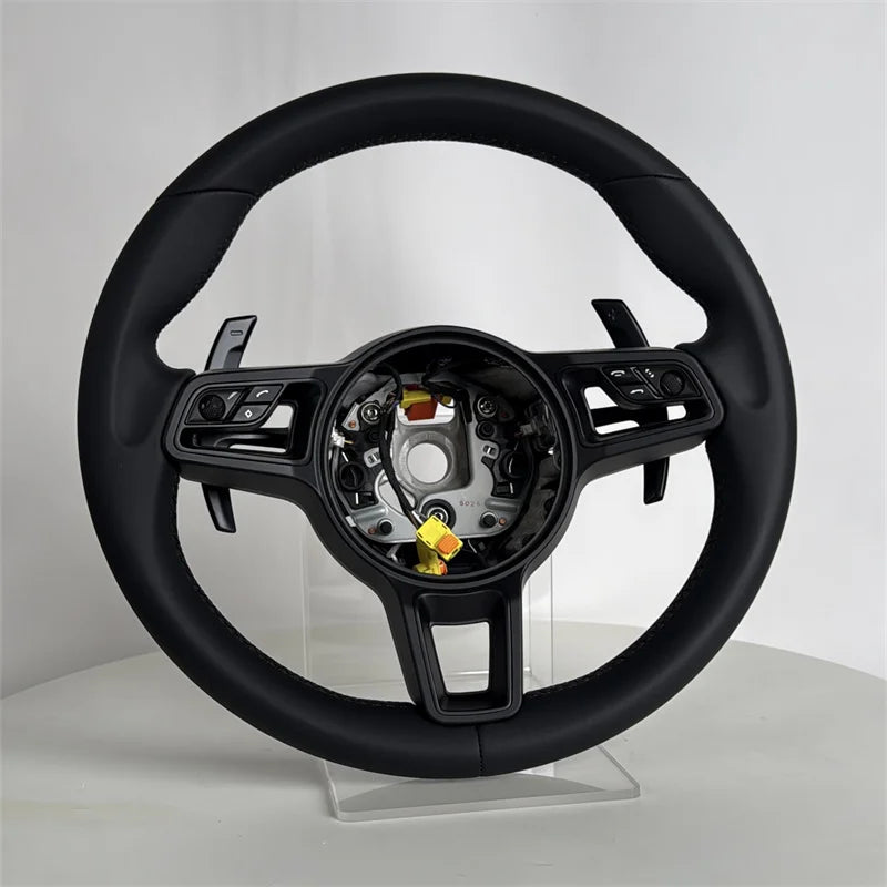Button Black Leather Volant Steering Wheel for Porsche 911 992 718 996 997 Cayenne 958 987 Boxster 986 Panamera 970 Taycan Macan