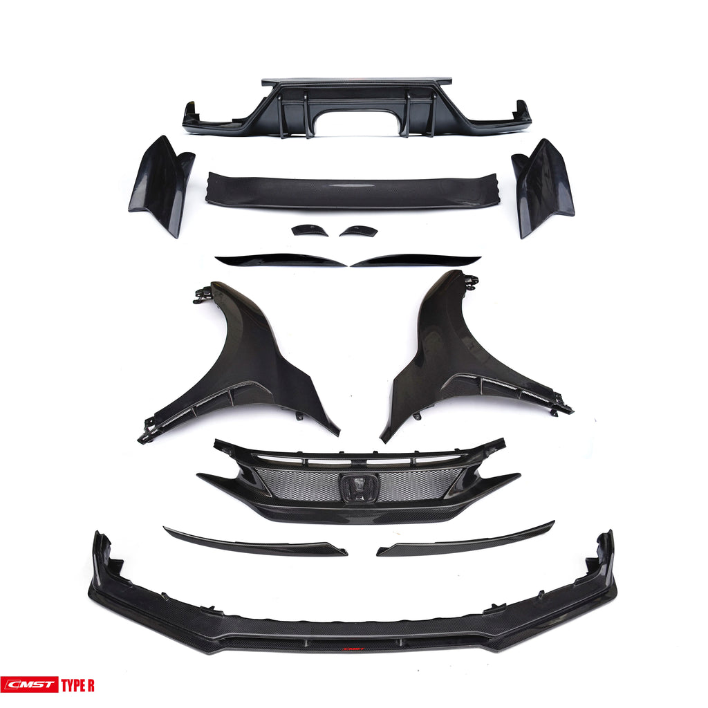 High Quality Body Kits for Honda civic Type R 2018 2019 2020 Front Lip Diffuser Fender and Hood for Civic Type R Bodykit