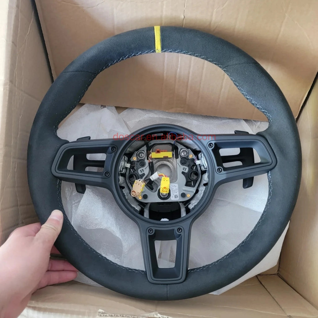 Car Accessories Full Beige Leather Handle Black Rivet Frame Steering Wheel for Cayenne Panamera Cayman Boxster carrera DOS