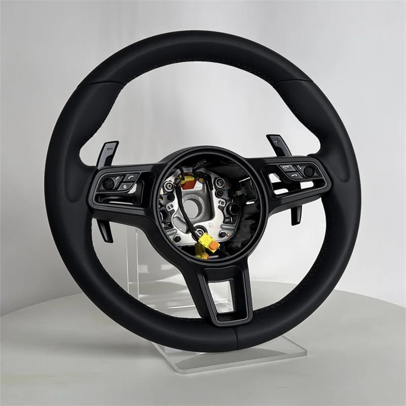 Button Black Leather Volant Steering Wheel for Porsche 911 992 718 996 997 Cayenne 958 987 Boxster 986 Panamera 970 Taycan Macan