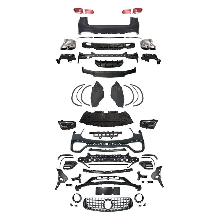 Car Bumpers Kit For Benz GLC GLC200 260L GLC AMG Body Kit Car Parts Front Bumper Rear Bumper Diffuser With Tips Car Grilles