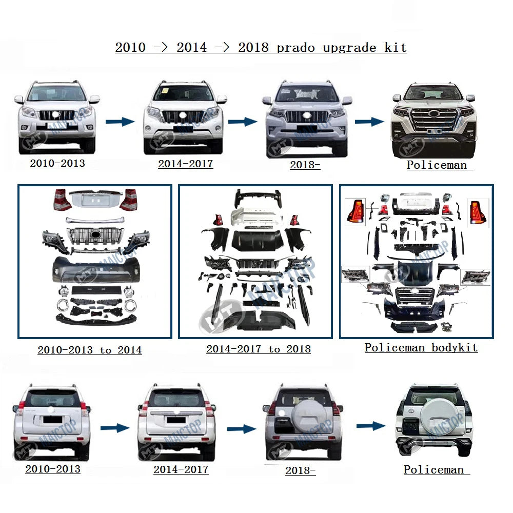 Maictop Car Modified Front Rear Bumper Body Kits for Land Cruiser Prado 150 2018-2021 Upgrade to Limgene Bodykit