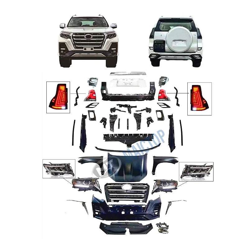 Maictop Car Modified Front Rear Bumper Body Kits for Land Cruiser Prado 150 2018-2021 Upgrade to Limgene Bodykit