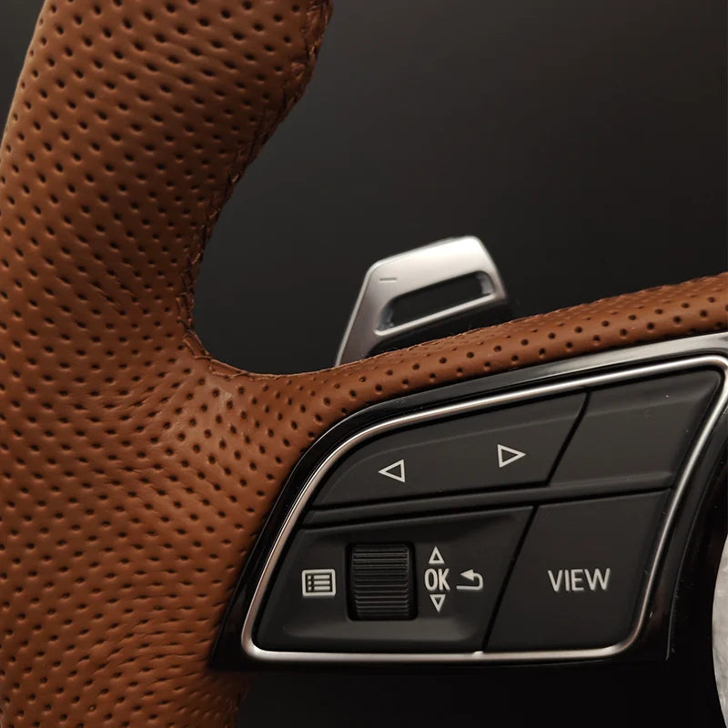 Custom Volant Lenkard Brown Leather Steering Wheel for Audi A3 A4 A5 A6 A7 C6 C7 C8 S3 S4 S5 S6 S7 B7 B8 B9 RS3 RS5 RS6 Q5 Q7